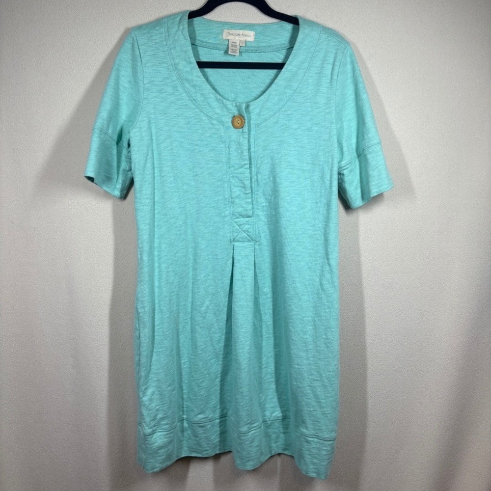 Territory Ahead Womens Popover Shirt Dress L Teal Blue Gorpcore Casual Lounge